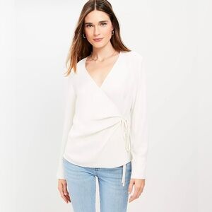 LOFT Cream Long Sleeve Wrap Blouse Large